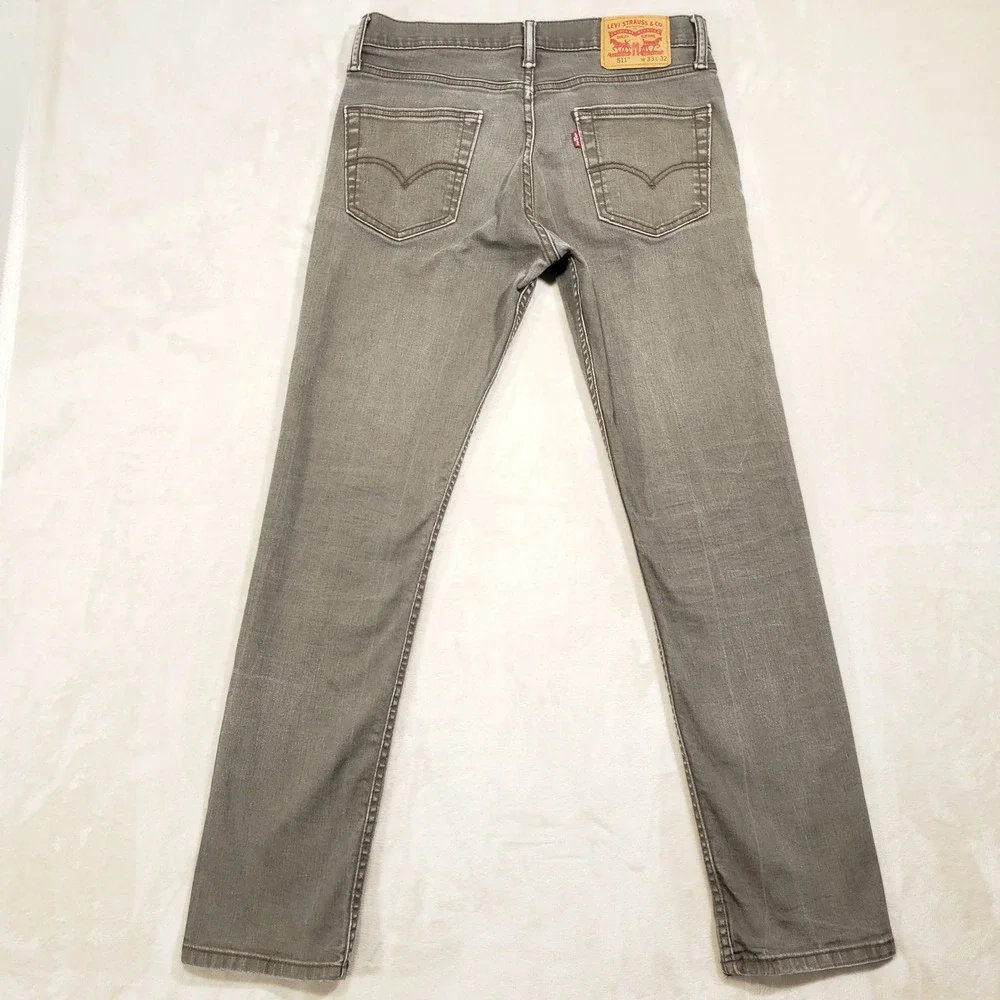 Levi's 511 Jeans Mens 33x32 Gray Slim Fit Stretch Denim Pants Casual‎ 2500